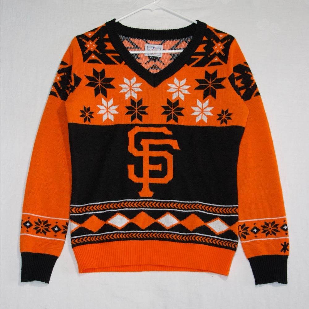 Vintage MLB San Francisco Giants Orange Black V-Neck Knit Sweater